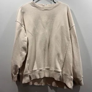 Aerie Beige Distress Crewneck Sweatshirt Sz Small thumbnail 1