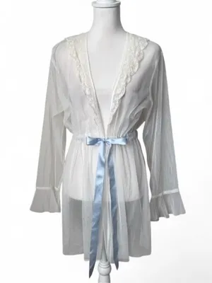 Ivory Mesh Bridal Robe White thumbnail 1