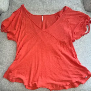 Free People Red Orange Flowy Top With Open Shoulders Size Large thumbnail 1