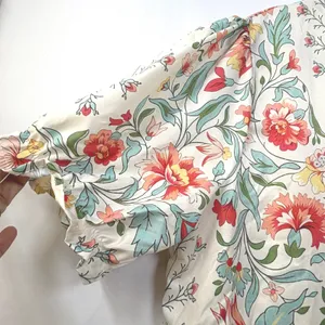 CHERYBETTY Babydoll Blouse Floral Paisley Puff Sleeve Embroidered Trim Cream‎ L thumbnail 4