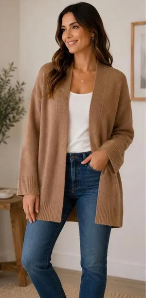 Quince Cashmere Open Front Cardigan Sweater Women's Tan Size Medium thumbnail 1