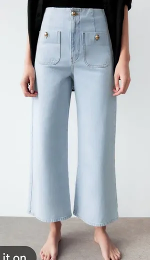 Zara Size 2 Light Wash Wide Leg Denim Jeans thumbnail 1