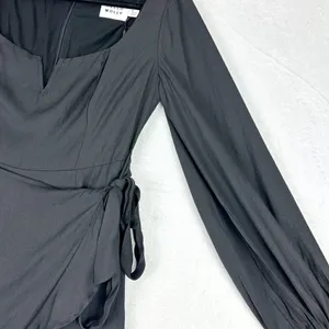 Hello Molly No Time For Love Dress Size 6 Black Mini Wrap Balloon Sleeve thumbnail 9