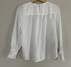 LOFT White Eyelet Lace Long Sleeve Blouse Neutral Casual Office Small thumbnail 4