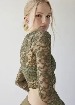 Urban Outfitters Danica Lace Sheer Long Sleeve Top NWT thumbnail 1