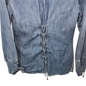 VTG Faded Glory Denim Embroidered Top Womens Small Blue Corset Back Boho Western thumbnail 5