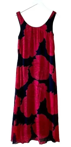 Nostalgia Floral Red and Black Bohemian Maxi Flowy Lined SZ M thumbnail 1
