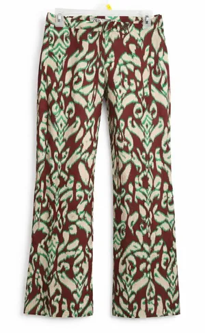 Zara Selena Printed Pants Womens XS Green Brown Wide Leg Cotton NWT thumbnail 1