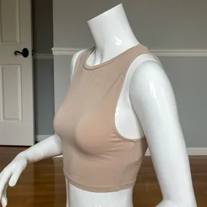 ZARA Beige Crop Tank Top Size S Sleeveless Stretch Cotton Nude Minimalist thumbnail 2