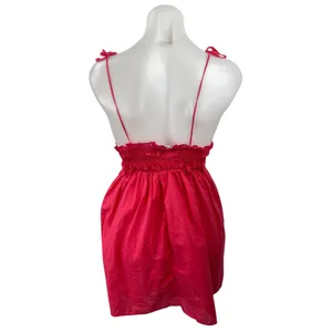Zara Red Sleeveless Tie Strap V Neck Smocked Cami Tank A Line Mini Dress Size M thumbnail 4