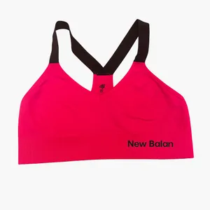 New Balance Seamless Racerback Sports Bra Pink Medium Yoga Gym Logo Flaw Top GUC thumbnail 11