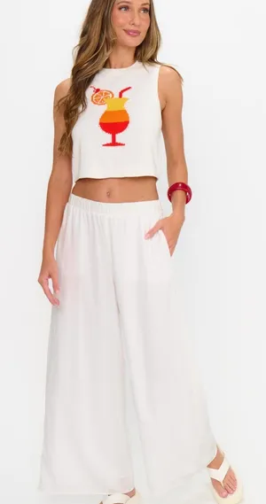 Show Me Your MuMu White Wide-Leg Linen-Blend Pants 100% Rayon Size XS thumbnail 1