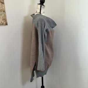 Anthropologie Elise Ribbed Off Shoulder Sweater Gray Orange Striped XL Boho thumbnail 3