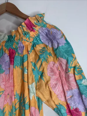 Ephemera Spalla Negroni Linen Floral Off-Shoulder Maxi Dress Long Sleeve XS/S thumbnail 6