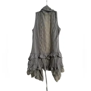 a’reve Gray Lace Ruffle Hem Layering Vest Tie Boho Festival Y2K Fairy Size S/M thumbnail 5