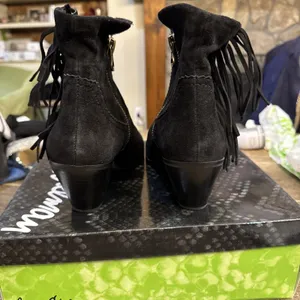 SAM‎ EDELMAN Louie Ankle Boot Black Suede Western Fringe, Zip, Women's Size 10 thumbnail 6