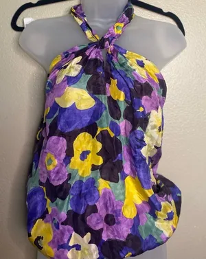 fairy y2k whimsical office Floral Halter 100% Silk size :‎ Medium thumbnail 1