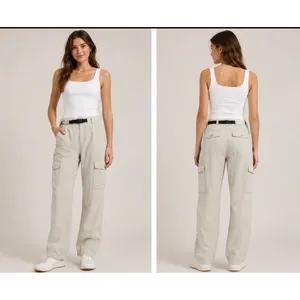 ZARA‎ Women's Size 8 Khaki Cargo Pants Utility Pockets Mid Rise Straight Leg thumbnail 2