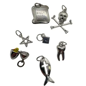 Vintage Silver Tone Charm‎ Lot Skull Tooth Pentagram Chick in Egg 7pc SKU 262 thumbnail 2