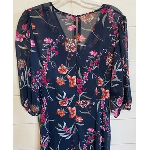 Calvin Klein Navy Blue Floral Chiffon High Low‎ Maxi Dress 4 NWT Wedding Guest thumbnail 13