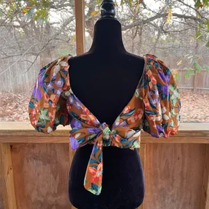 Current Air Los Angeles Women's Brown Floral Puff Sleeve Crop Top Size S thumbnail 3