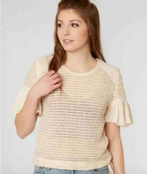 Free People Babes Only Open Weave Knit Top Ivory‎ thumbnail 1