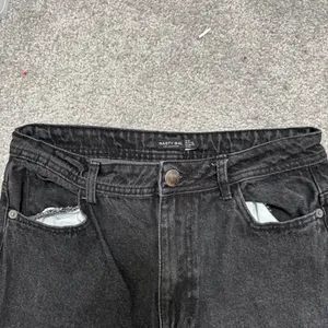 Nasty Gal Organic Cotton Black Patchwork Straight Jeans with Raw Edge thumbnail 3