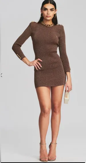 Retrofête AVENUE RIB KNIT DRESS in Metallic Cognac thumbnail 1