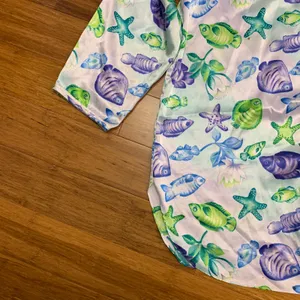Victorias Secret Satin‎ Sleep Shirt Womens XS Fish Starfish Button Down Pajama thumbnail 3