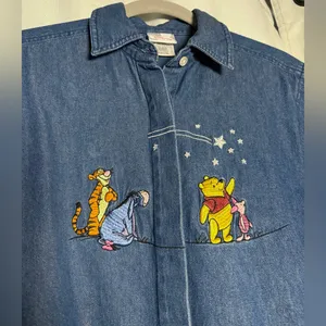 Vintage Disney Winnie The Pooh & Friends Denim Button Up Long Sleeve Shirt Small thumbnail 4