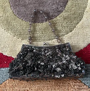 Brown Beaded Sequin Tiny Mini Evening Purse Bag Wedding Black Tie Formal Vintage thumbnail 1