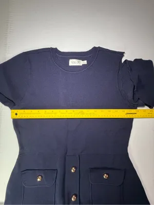 Eliza J Navy Short-Sleeve Dress with Gold Buttons arm hem needs sewn! thumbnail 3