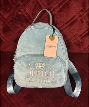 Juicy Couture Backpack‎ Mini Blue Velvet Crown Rhinestone Embellished NWT thumbnail 1