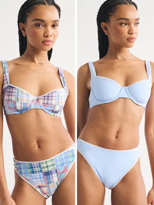 ABERCROMBIE & FITCH Reversible Bikini Top & Bottoms in Blue Plaid Size XS thumbnail 2