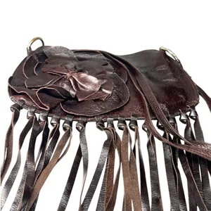 Brown leather bag fringe appliqué Whimsigoth Boho Chic Western Cowgirl Purse thumbnail 3