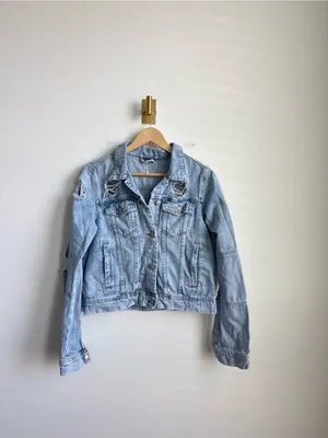 Free People Rumors Distressed Denim Jacket Light Wash Medium thumbnail 5
