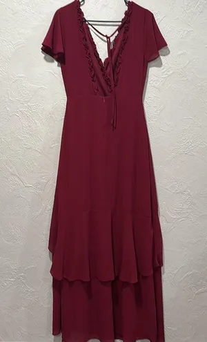 Lulu’s Pour the Champagne Burgundy Ruffled Backless Maxi dress thumbnail 8