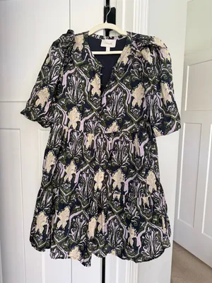Cleobella Camden Mini‎ Dress Casablanca Floral Puff-Sleeve Dress Navy Lavender thumbnail 3