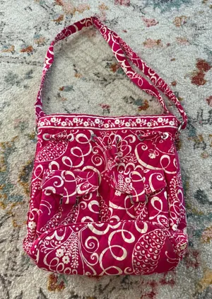 Vera Bradley Pink Paisley Quilted Cotton‎ Drawstring Crossbody Bucket Bag Floral thumbnail 1