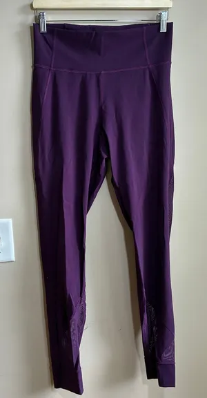 Lululemon purple full length leggings mesh panels women's size 10 athletic thumbnail 1