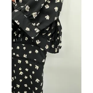 Lulus Black Floral Milkmaid Jumpsuit Sz M Puff Sleeve Wide‎ Leg Square Neck thumbnail 6