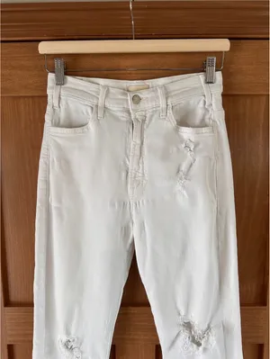 MOTHER The Hustler Ankle Fray Jeans In Tea and Biscuits White Wash Women’s sz 27 thumbnail 4