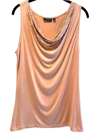 Apt. 9 Tank Top Champagne Glam Sequin Cowl‎ Neck Sleeveless Rayon Women M thumbnail 1