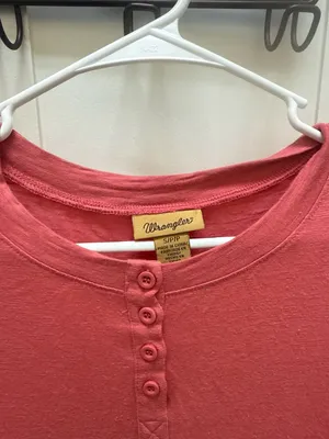 Wrangler Women's Short Sleeve Slub Knit Henley Top in Rose Pink thumbnail 2