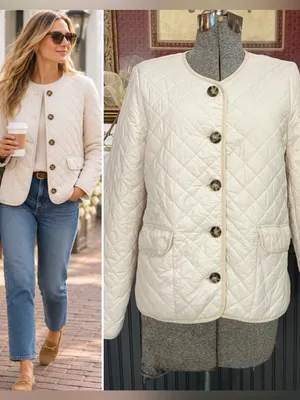 J.Crew Signature Puffer Lady Jacket Dusty Ivory Quilted PrimaLoft Sz 6 🧡🎀 thumbnail 2