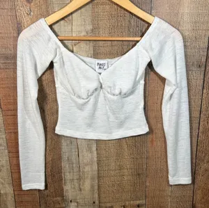 Princess Polly White Semi Sheer Off Shoulder Crop Top Long Sleeve Coquette thumbnail 1