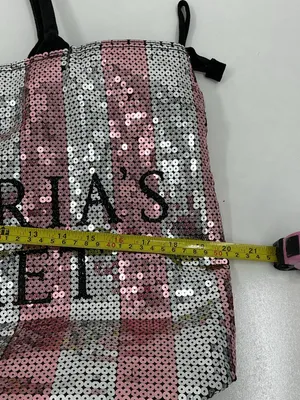 Victoria's Secret Pink and Silver Sequin Tote with Black Handles d25 thumbnail 4
