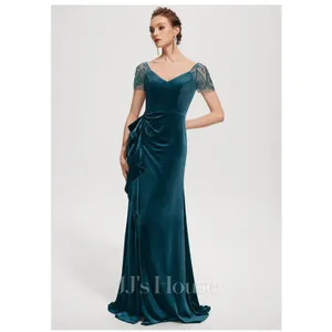 JJ's House Dusty Rose Velvet Gown Beaded Sleeve Wedding Guest Dress‎ Size 10/12 thumbnail 10