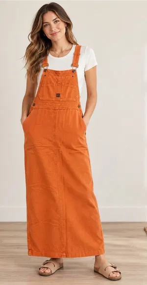 For Joseph XS Orange Overall Maxi Dress Pinafore Jumper Vintage Style Made USA thumbnail 1