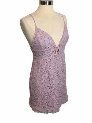 VINTAGE VICTORIA’S SECRET Lavender‎ Lace Mini Bodycon Dress, Medium thumbnail 4